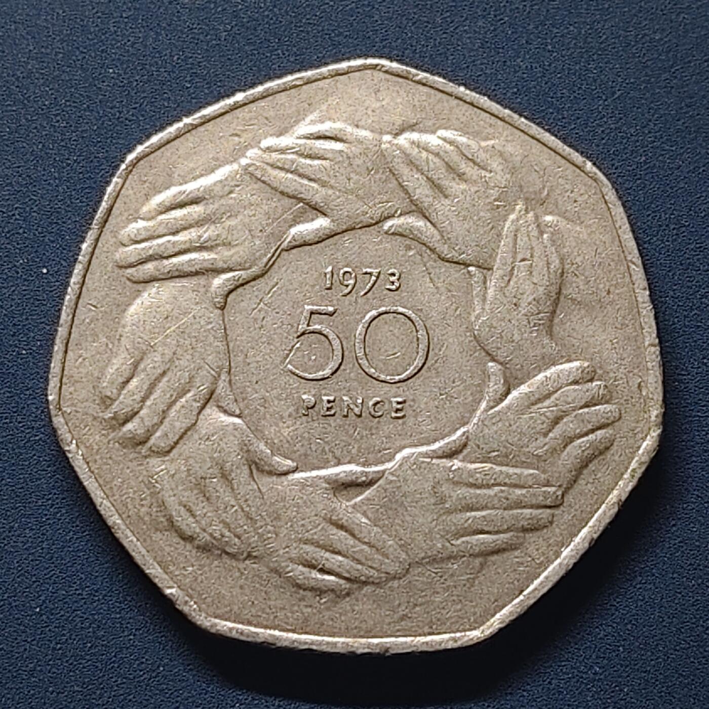 【全场包邮】纯粹捡漏拍510场 英国1973年50便士加入欧盟精制纪念币