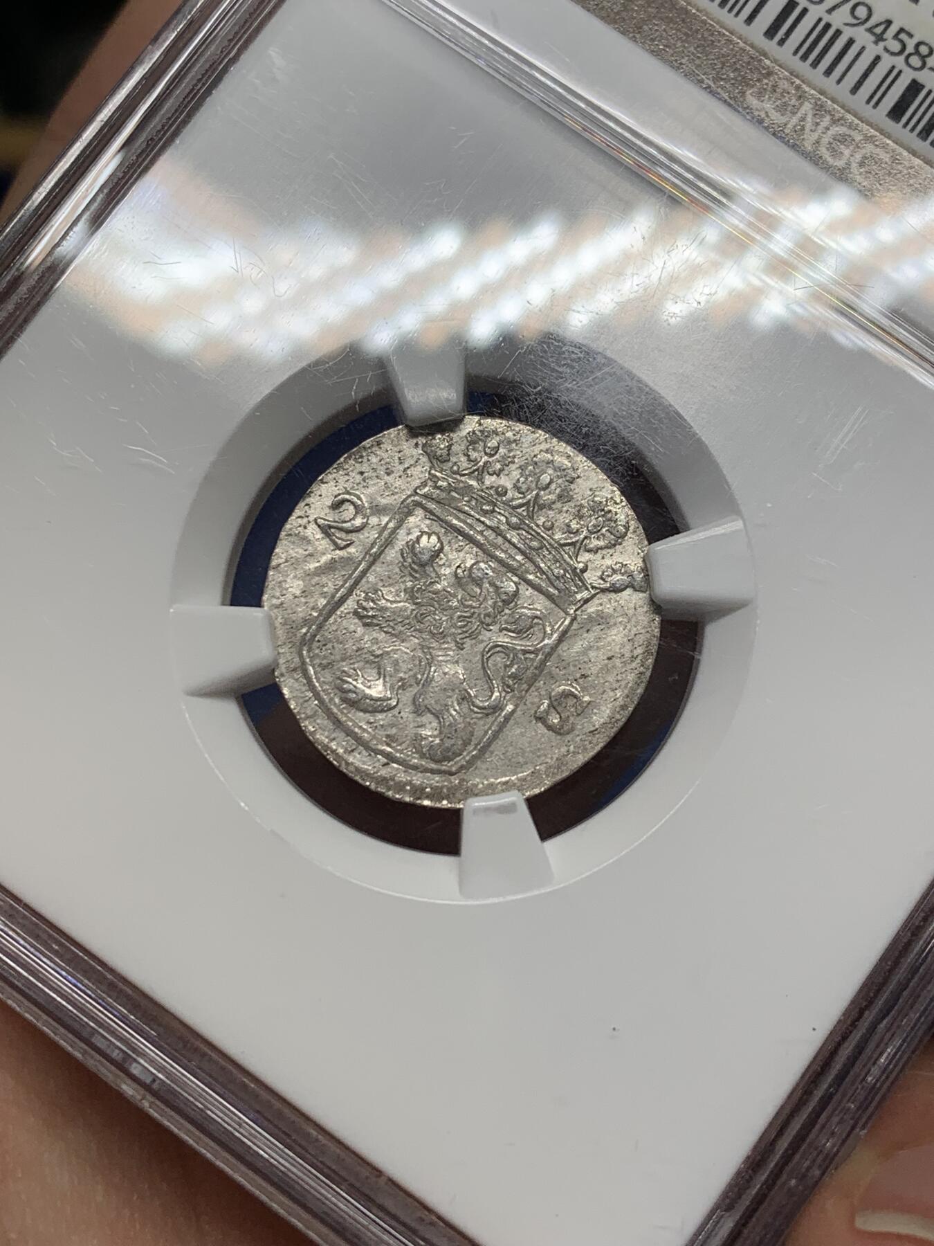 《竞宝斋》第468场 周日，周一 2场连拍 （全场包邮）欢迎送拍 NGC AU58 荷兰1780年2s银币 购自欧洲老藏家 打制深峻完整 老盒严评