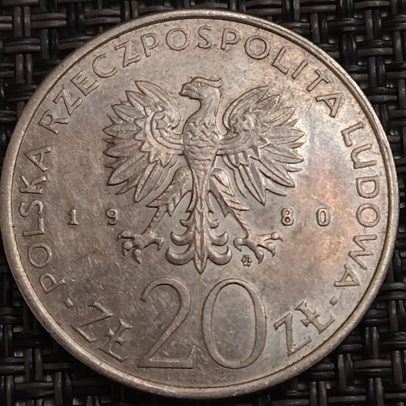 布加迪🐬～世界钱币(上海)🌾第 280 期 /  各国套币和散币 波兰🇵🇱 1980年 20兹罗提 奥运会纪念币 29mm