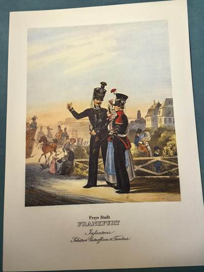盛世勋华——号角文化勋章邮票专场拍卖第308期 - 大尺寸手绘图卡 法兰克福自由市轻步兵 大A4尺寸 翻印自1848年出版《德意志陆军》一书