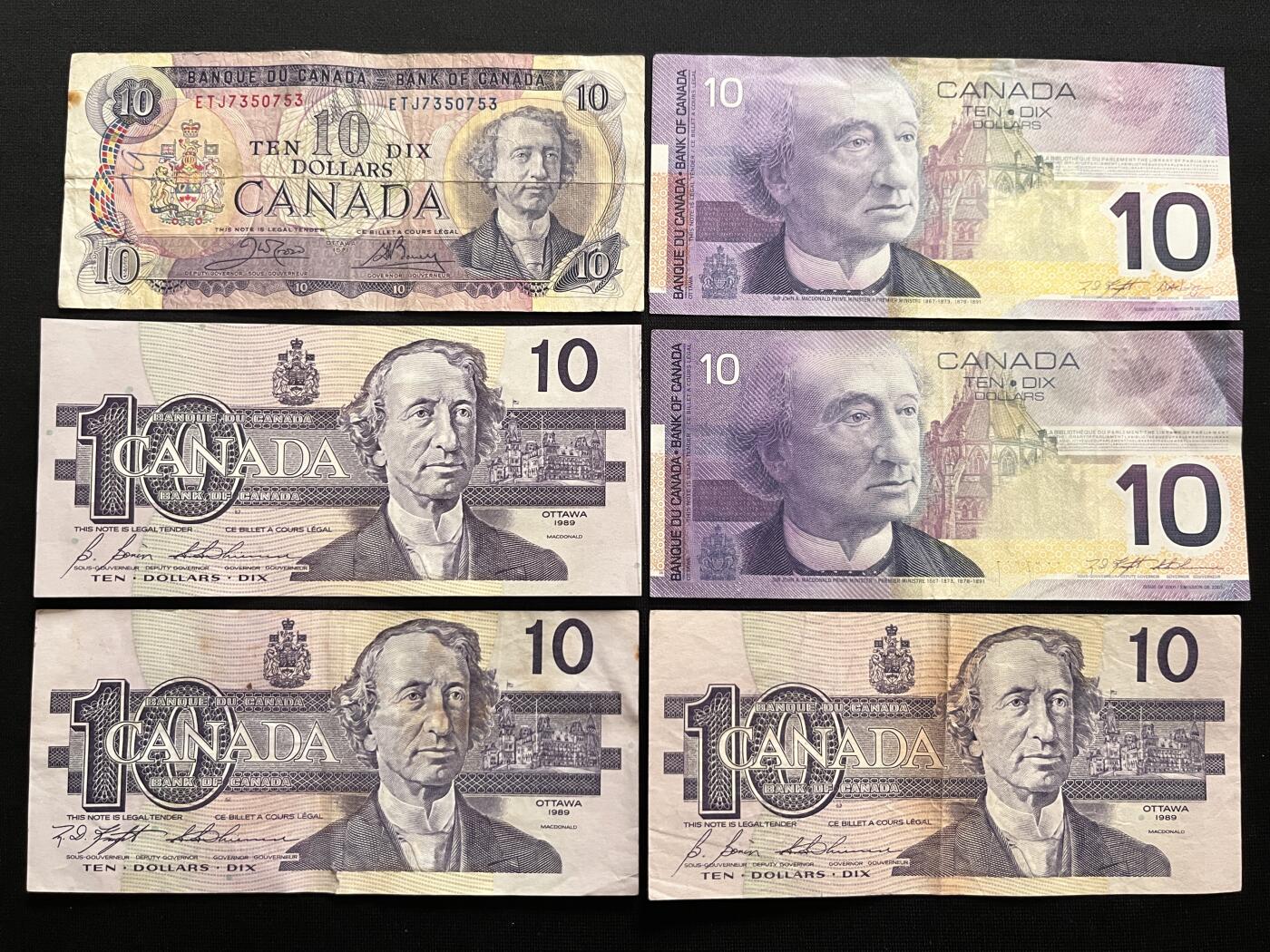 咖啡豆•收藏 2026年Mar_14th世界各国纸币拍卖 6枚 加拿大 10元 品如图 外国纸币