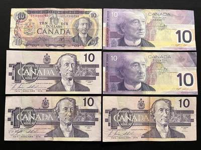 咖啡豆•收藏 2026年Mar_14th世界各国纸币拍卖 - 6枚 加拿大 10元 品如图 外国纸币