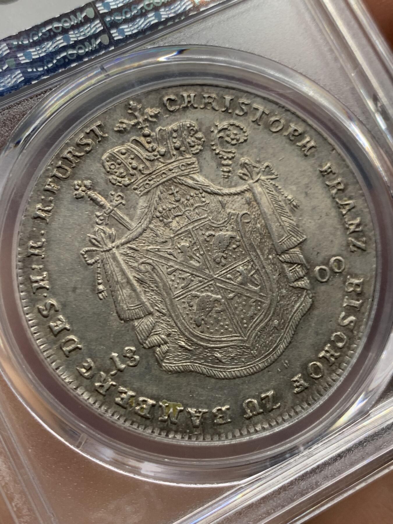 《竞宝斋》第468场 周日，周一 2场连拍 （全场包邮）欢迎送拍 PCGS AU58 班贝格主教区 1800年 景观泰勒 大银币 更高分只有3枚 24年裸币1.6W成交 非常稀见品种