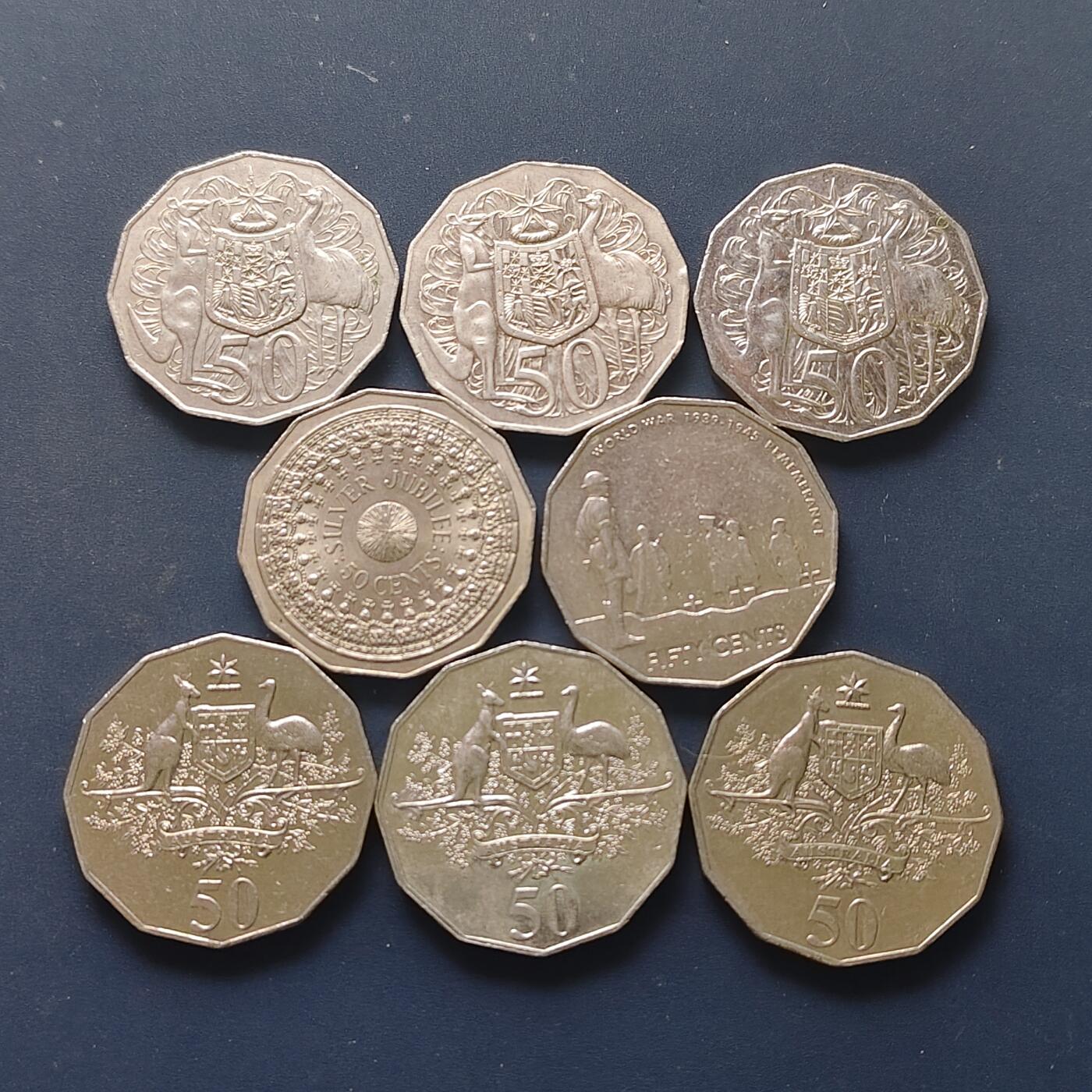 【全场包邮】纯粹捡漏拍510场 澳大利亚各年份50分8枚一组-含3枚流通币+5枚纪念币