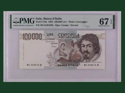 【礼羽收藏】🌏世界钱币拍卖127期 - 意大利 1983年10万里拉 卡拉瓦乔 PMG67EPQ 初版