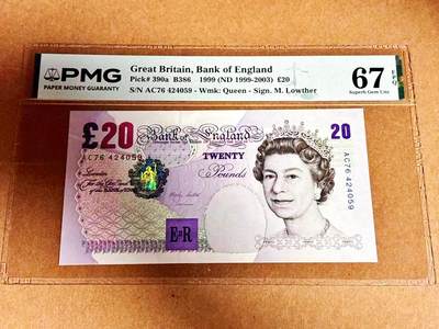 【Blue Auction】世界纸币精拍第792期——18级TOP拍卖/信誉/品质/专业/高效💫 - 【p390a】英国 1999年20镑 PMG67EPQ 