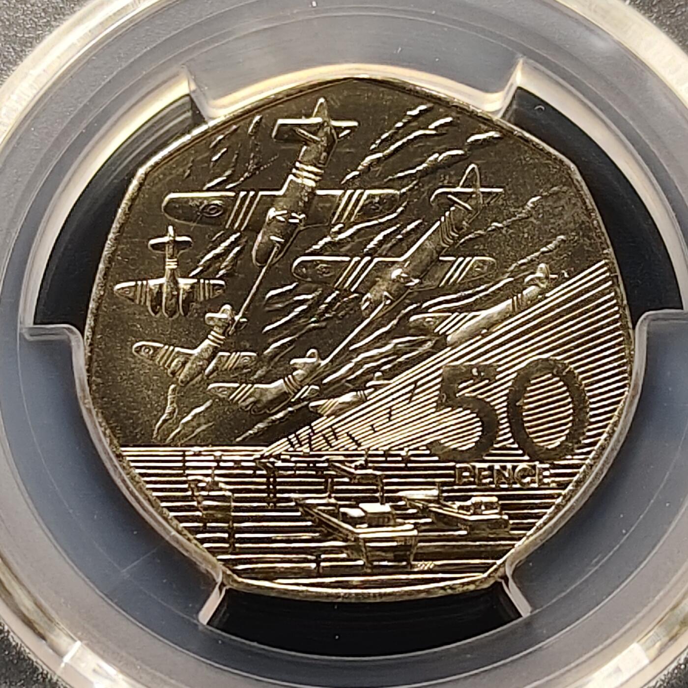 【全场包邮】纯粹捡漏拍511场 【获奖币】英国1994年50便士诺曼底登陆50周年纪念币-年度最佳硬币-PCGS MS65