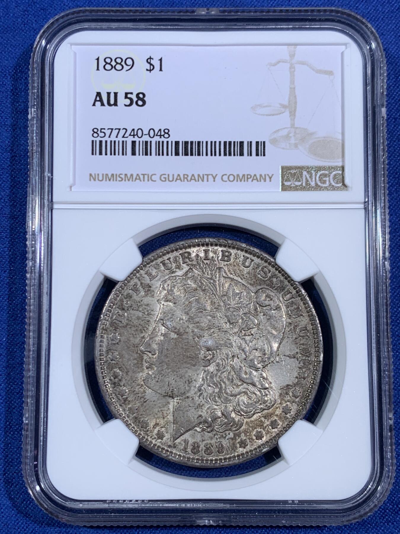 《竞宝斋》第468场 周日，周一 2场连拍 （全场包邮）欢迎送拍 NGC AU58 美国1889年摩根1美元银币 经典品种