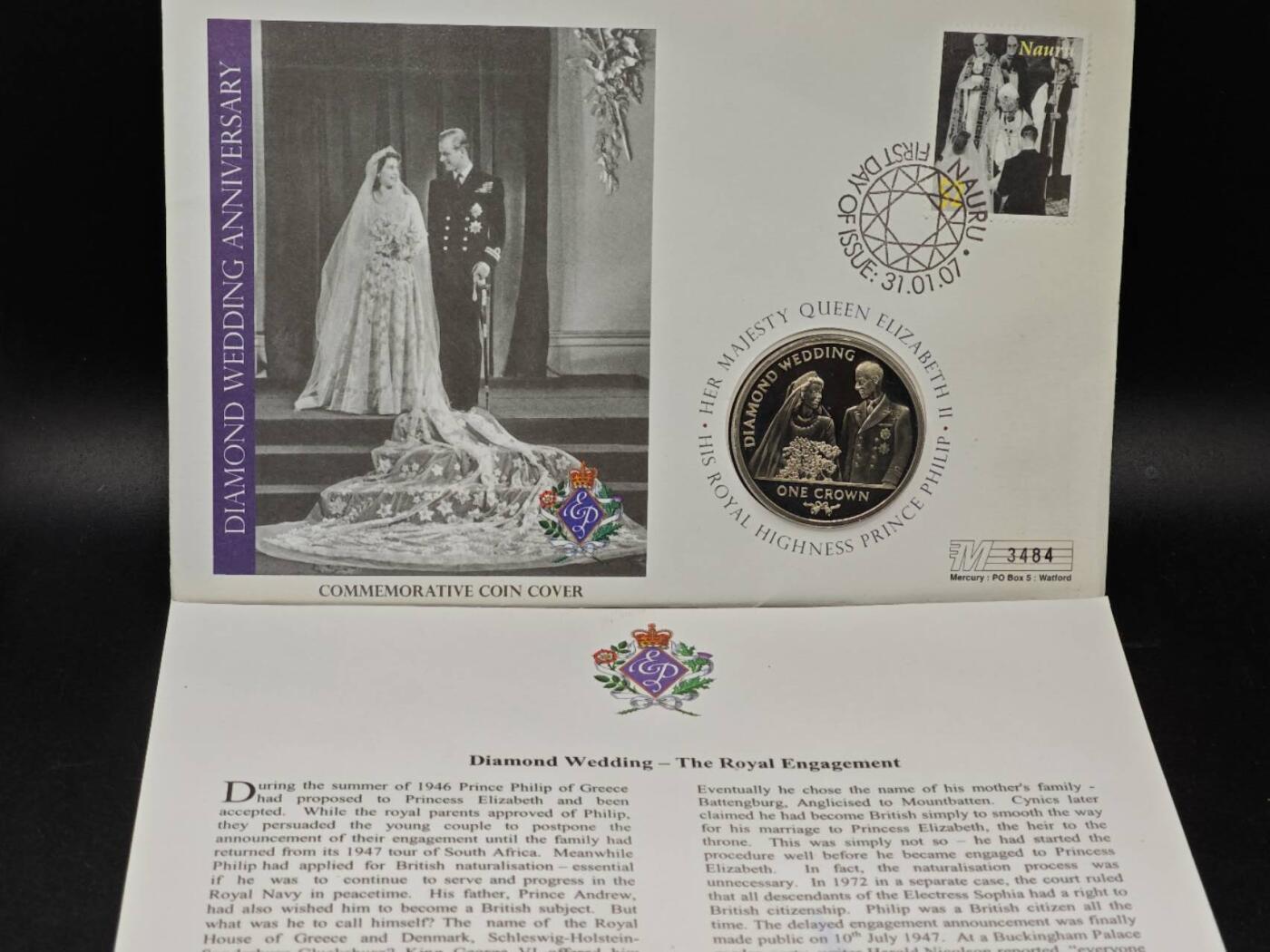  【淘币小摊】限时拍第八百七十八拍   克朗币邮币封场    每周一统一发货 直布罗陀2007年女王大婚钻禧克朗纪念币邮币封