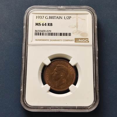 【全场包邮】纯粹捡漏拍511场 - 英国1937年乔治六世登基首年半便士-NGC MS64 RB