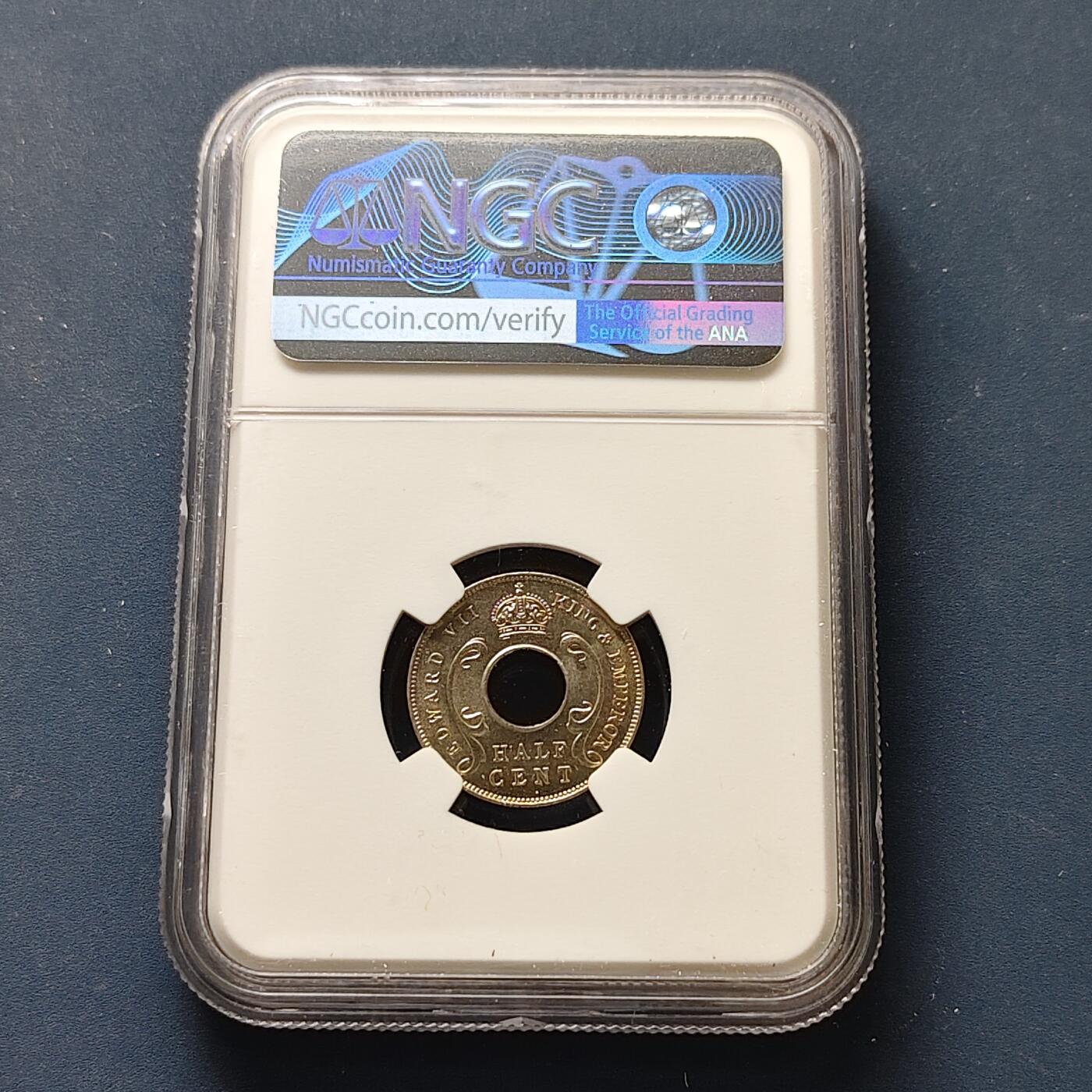 【全场包邮】纯粹捡漏拍511场 【收藏级】英属东非和乌干达保护地1909年爱德华七世1/2分-NGC MS65