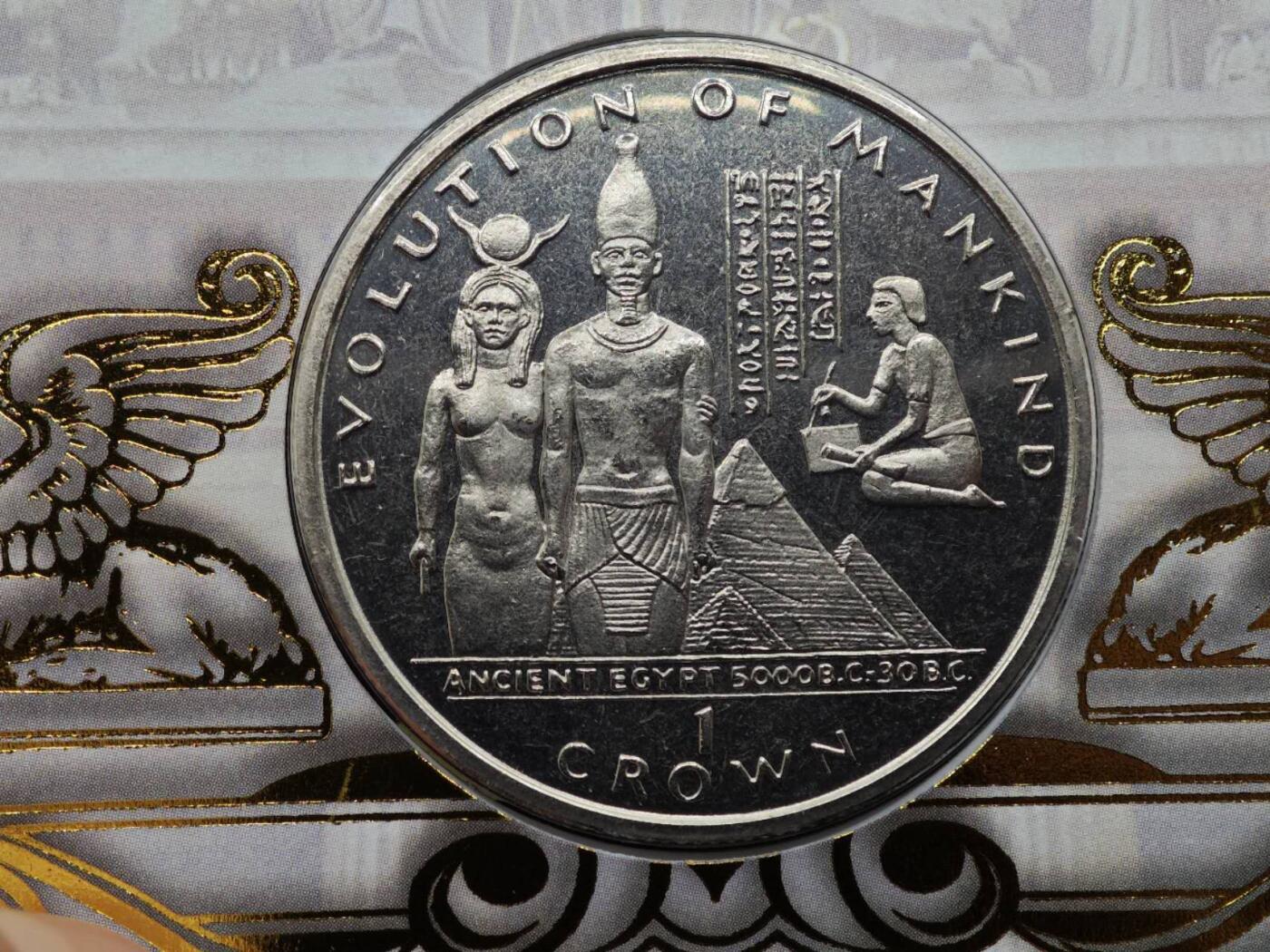  【淘币小摊】限时拍第八百七十八拍   克朗币邮币封场    每周一统一发货 直布罗陀1997年人类进化古埃及克朗纪念币邮币封