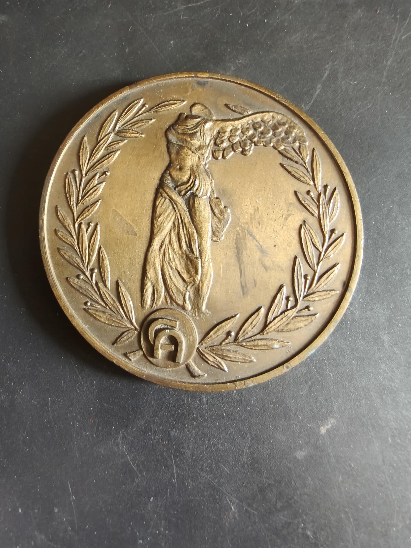 老王徽章第186期 法国农业信贷银行纪念章    原盒     正面为古希腊胜利女神     直径68mm     重量110g