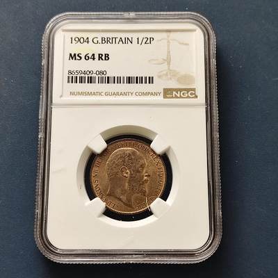 【全场包邮】纯粹捡漏拍511场 - 英国1904年爱德华七世半便士-NGC MS64 RB