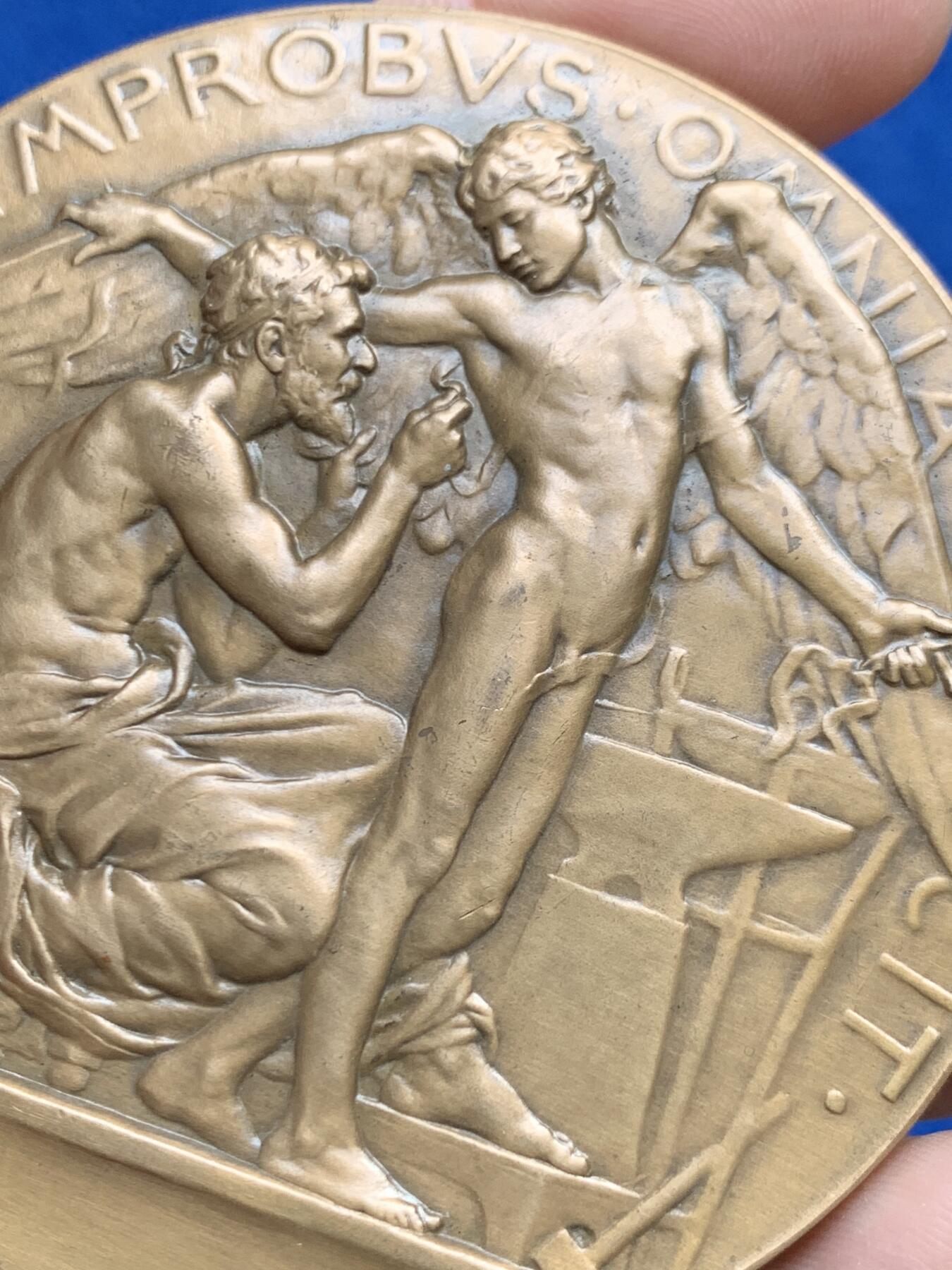 《竞宝斋》第468场 周日，周一 2场连拍 （全场包邮）欢迎送拍 法国沙莱默冬飞艇实验纪念大铜章 丰饶角铜标边铭 203.6克 71.6mm