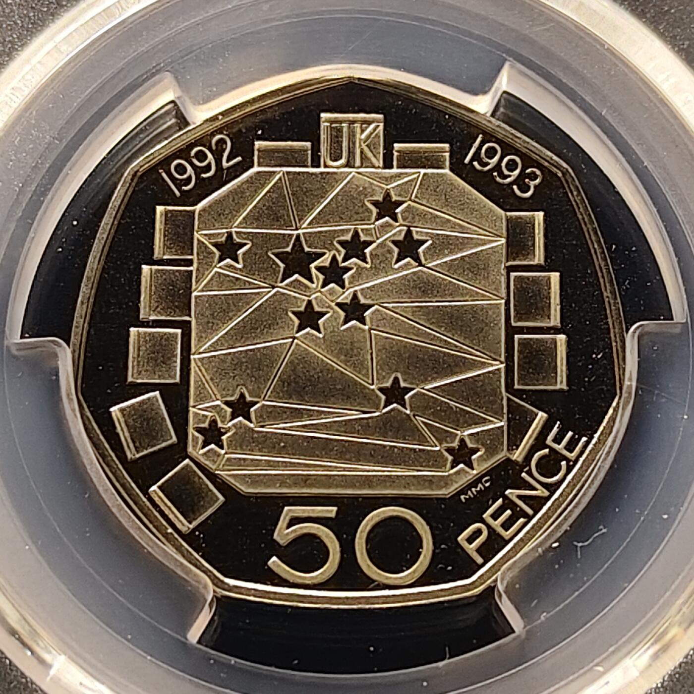 【全场包邮】纯粹捡漏拍511场 【收藏级】英国1992年50便士欧洲部长理事会主席精制纪念币-PCGS PR68 DCAM（更高分仅3枚）