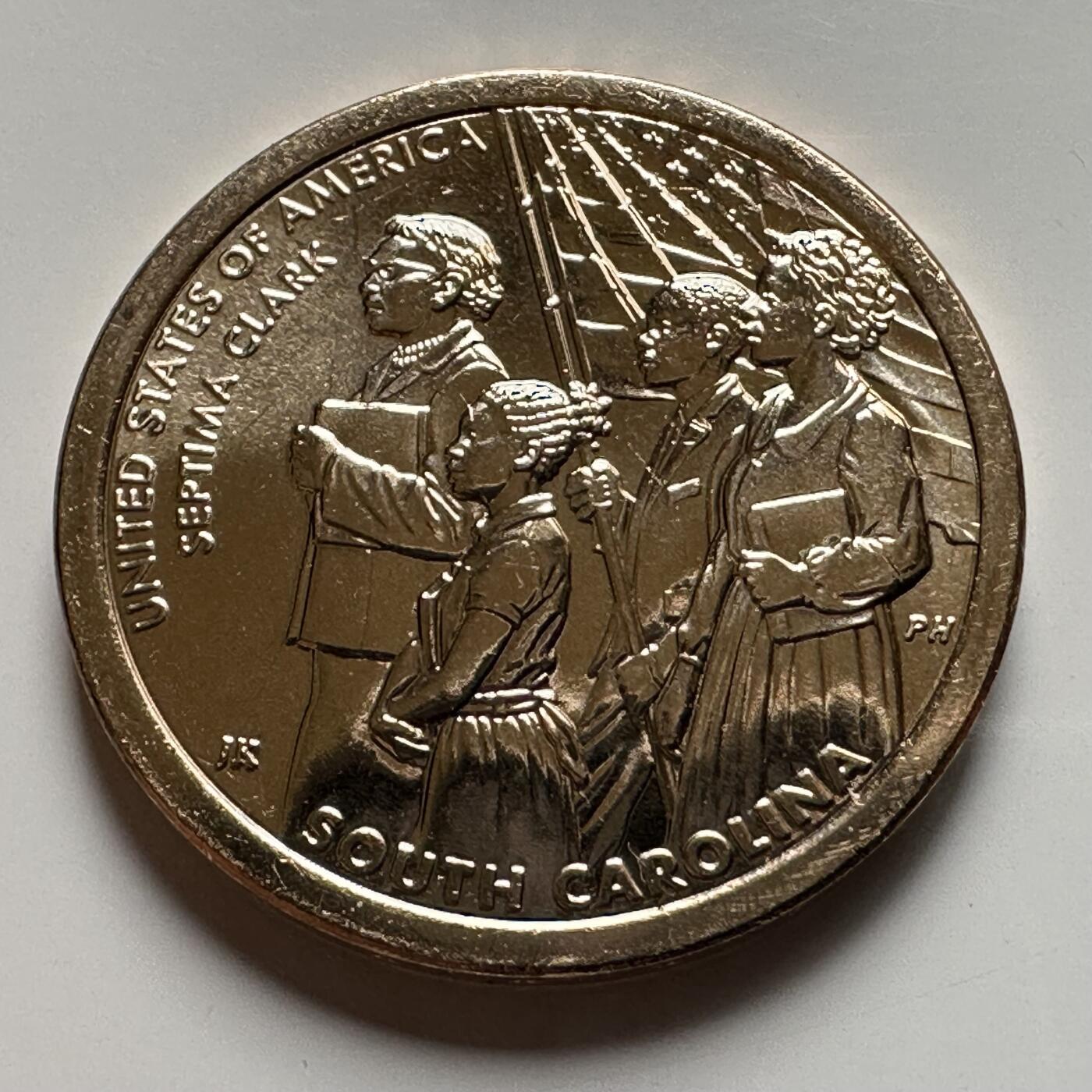 🌹外币初藏🌹🐯2026年第26场  各国纪念币专场 每周二四六晚8️⃣点 接代拍 美国 2020年 创新者系列南卡罗来纳州主题 纪念塞普玛·克拉克的公民教育推进成就 1元纪念币