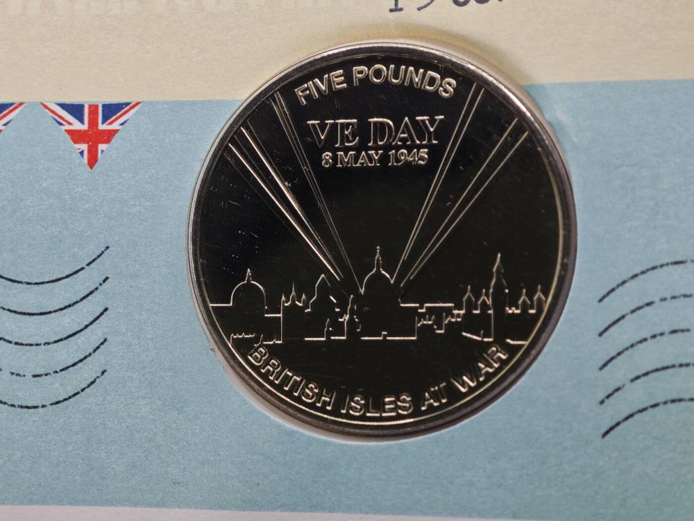  【淘币小摊】限时拍第八百七十八拍   克朗币邮币封场    每周一统一发货 泽西岛2010年二战胜利日5镑纪念币邮币封