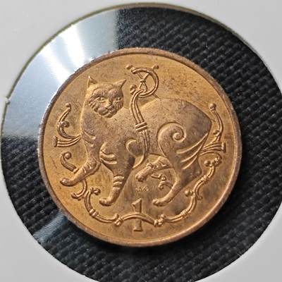 KK钱币收藏小铺   第404期 2月预留时间 周末发货 -  1980马恩岛1便士 猫