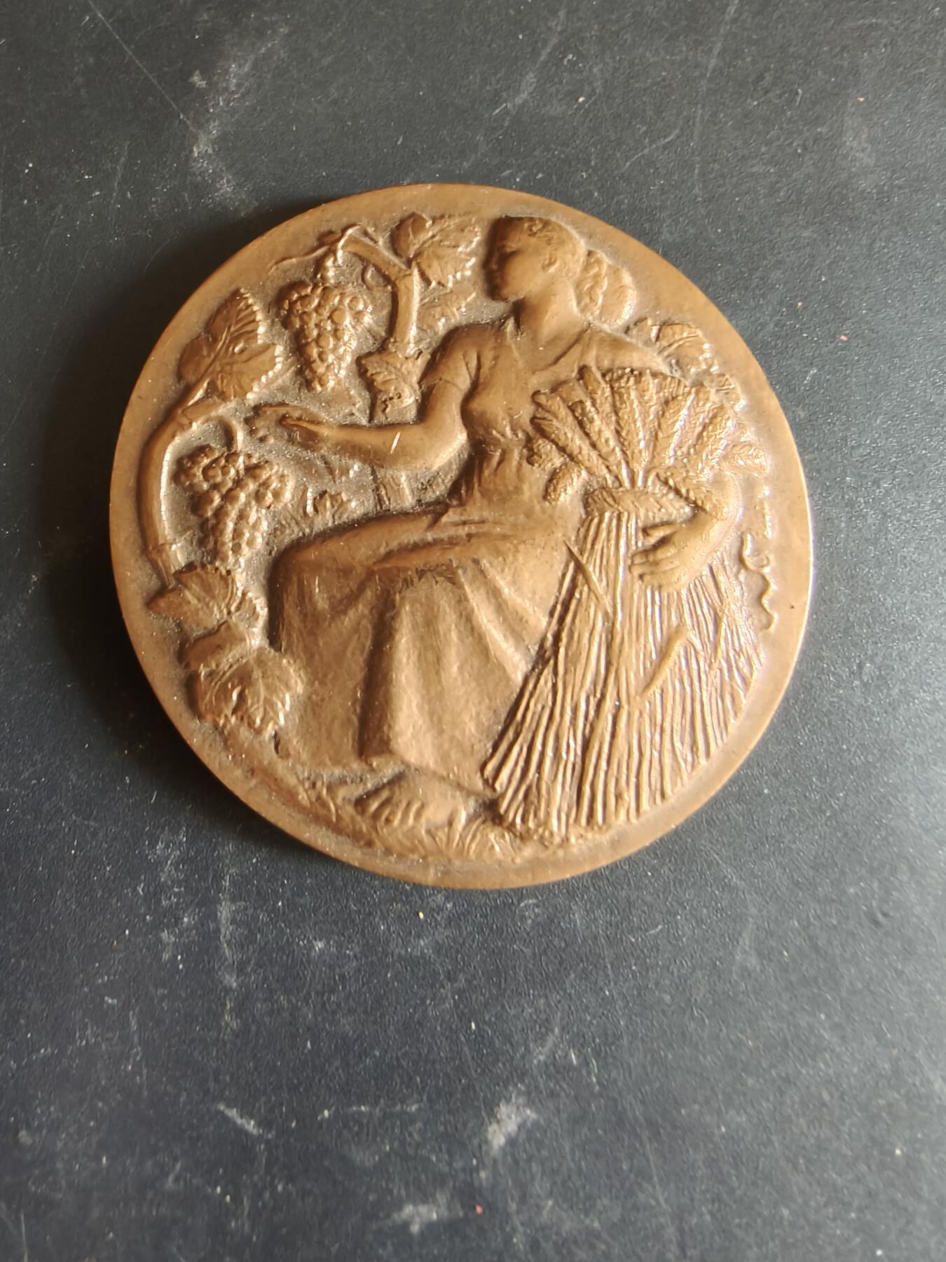 老王徽章第186期 法国农业协会大铜章    原盒     直径50mm    重量71.3g