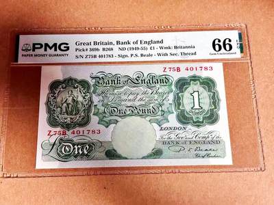 【Blue Auction】世界纸币精拍第792期——18级TOP拍卖/信誉/品质/专业/高效💫 - 【p369b】英国 1949-55年1镑 PMG66EPQ 