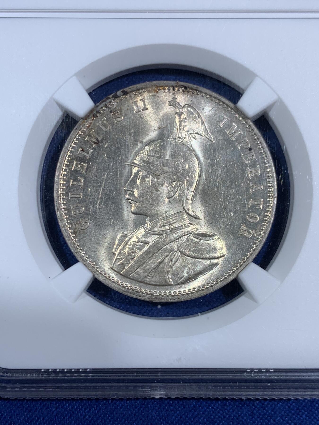 《竞宝斋》第468场 周日，周一 2场连拍 （全场包邮）欢迎送拍 NGC MS61 德国1914年德属东非1卢比面值版 光度非常好，疑似低评