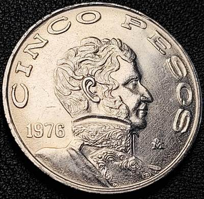 泉币菌-第205场-拍品多 请提前出价 - 原光美品 独立战争将军首领 墨西哥1976年5比索銅镍硬币 33mm 14g