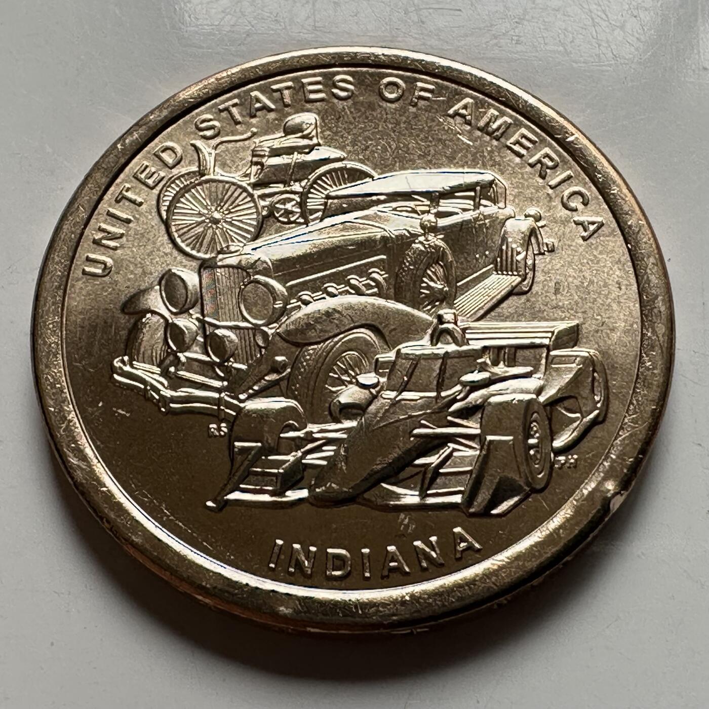 🌹外币初藏🌹🐯2026年第26场  各国纪念币专场 每周二四六晚8️⃣点 接代拍  美国 2023年 创新者系列印第安纳州主题 纪念汽车工业发展与赛车技术革新成就 1元纪念币