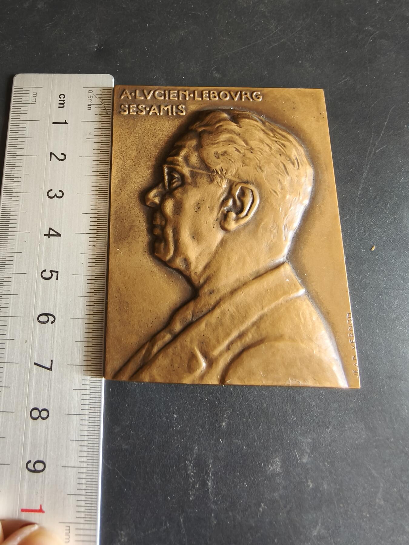 老王徽章第186期 法国口腔医学发展五十周年方形大铜章     大师维农作品     尺寸72×53mm     重量163.9g