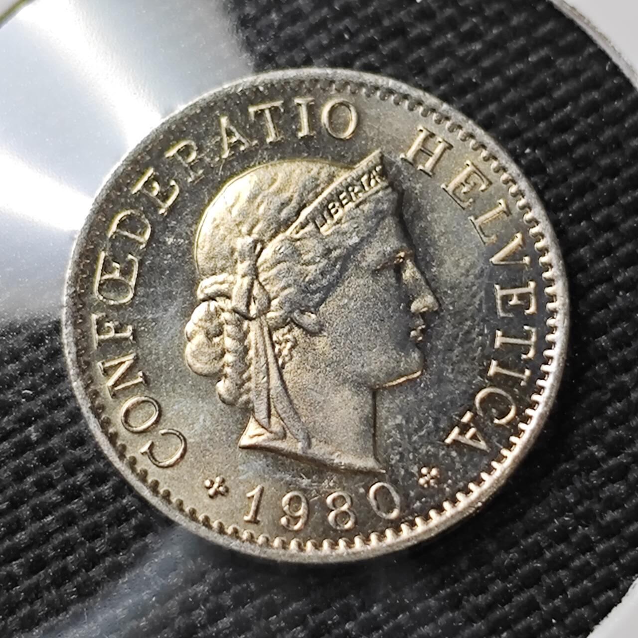 KK钱币收藏小铺   第404期 2月预留时间 周末发货  1980瑞士5分 好品