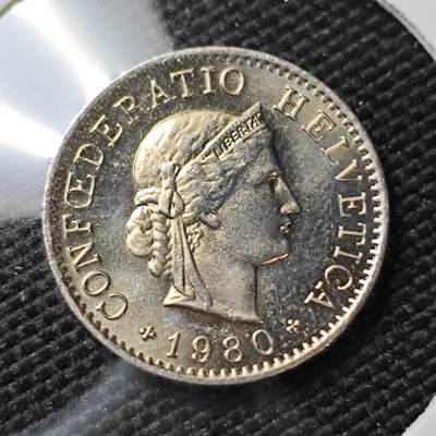 KK钱币收藏小铺   第404期 2月预留时间 周末发货 -  1980瑞士5分 好品
