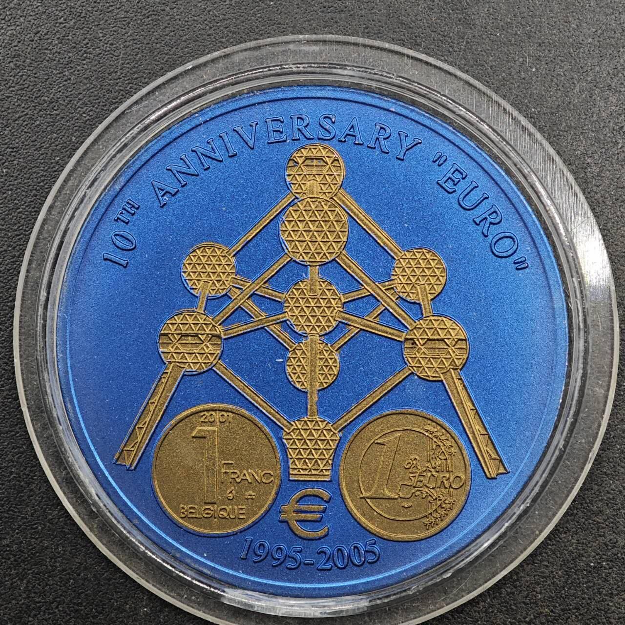 【淘币小摊】实时拍第八百七十九拍   银币套币场    每周一统一发货 利比里亚2005年5元蓝铌部分镀金纪念币 欧元发行10周年-比利时 7.78克铌