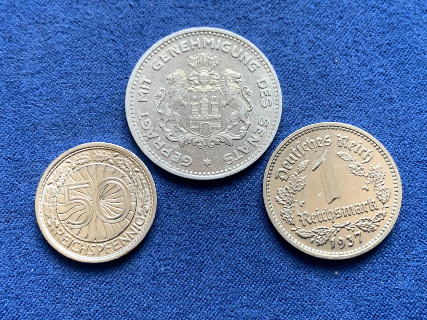 《竞宝斋》第468场 周日，周一 2场连拍 （全场包邮）欢迎送拍 三枚一组 德紧，魏玛钱币 细节见图