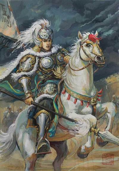 白泽拍卖卡牌手绘专场第33期（去岁千般皆如愿 今年万事定称心） - 2025 马哲帆手绘画 马超 尺寸：25.3cm*36.7cm  马哲帆钤印