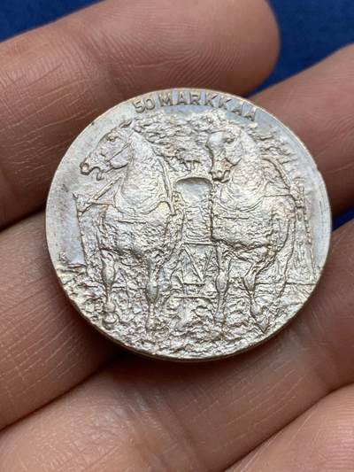 《竞宝斋》第468场 周日，周一 2场连拍 （全场包邮）欢迎送拍 - 芬兰1981年凯科宁总统诞辰80周年50马克银币 20.05克