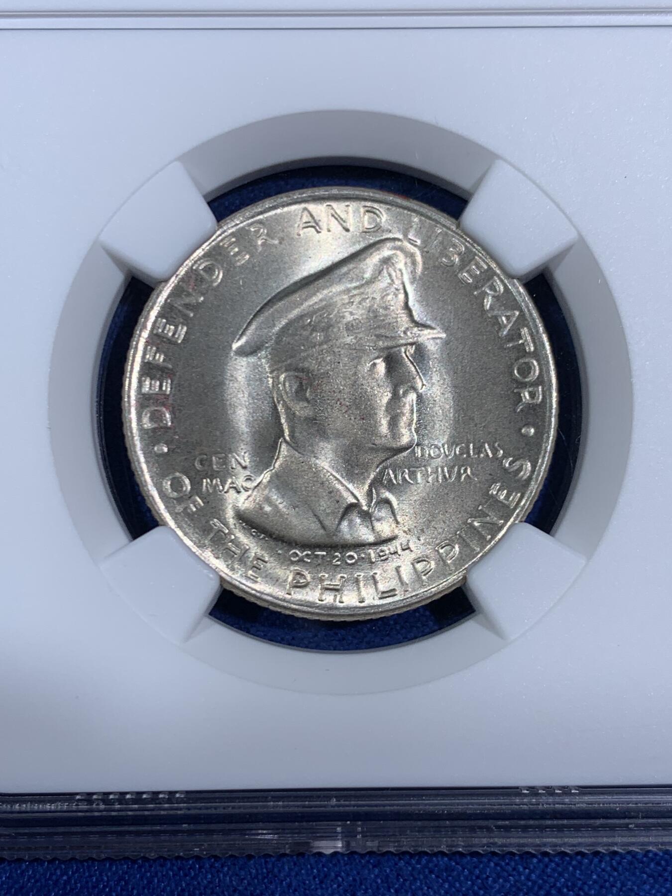 《竞宝斋》第468场 周日，周一 2场连拍 （全场包邮）欢迎送拍 NGC MS66 菲律宾1947S麦克阿瑟50分银币 超高分！ BU状态，正反带有自然淡黄色包浆 状态和分数都非常难得