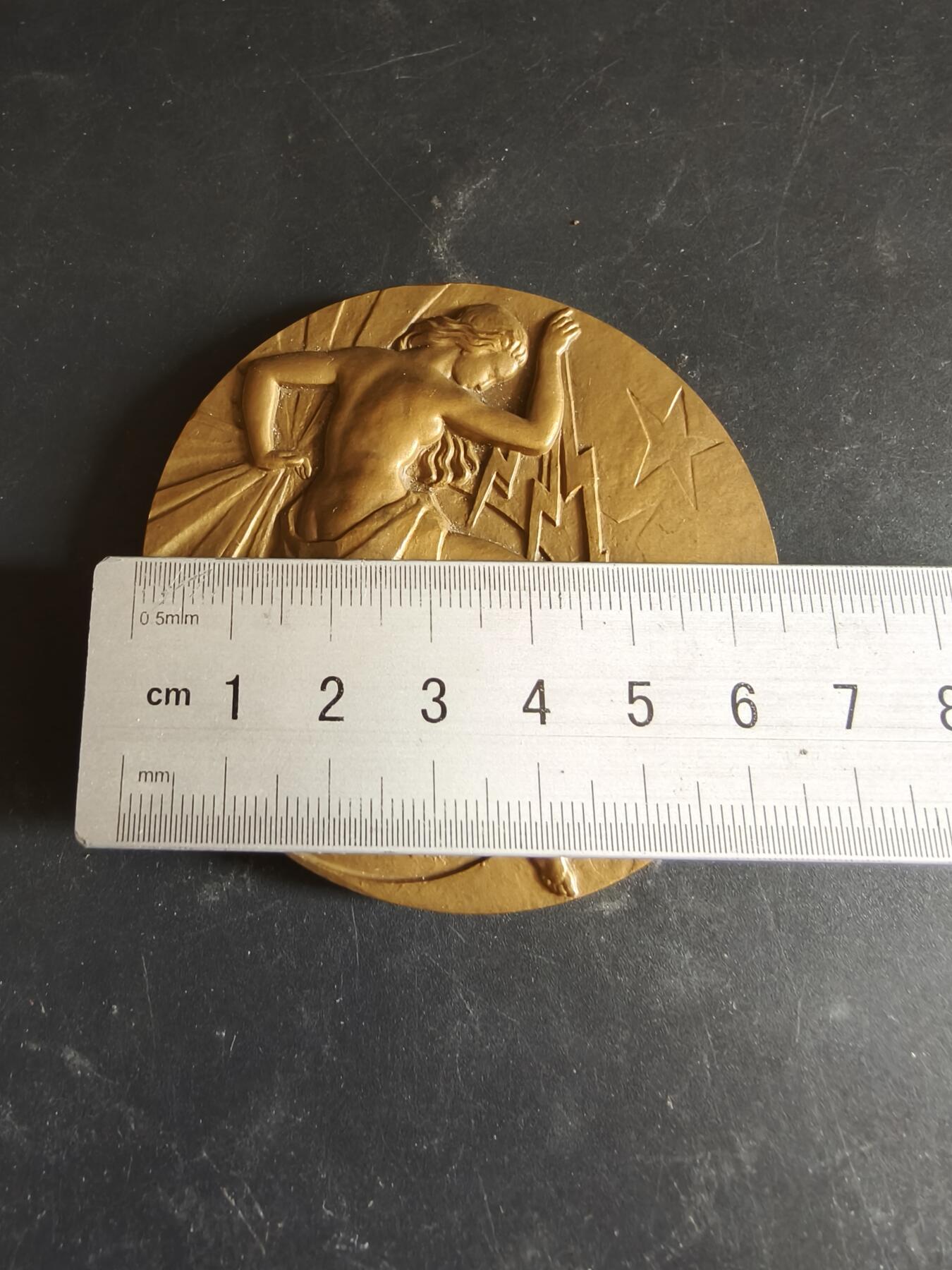 老王徽章第186期 法国电气施工行业总工会大铜章      原盒     直径66mm    重量157.2g