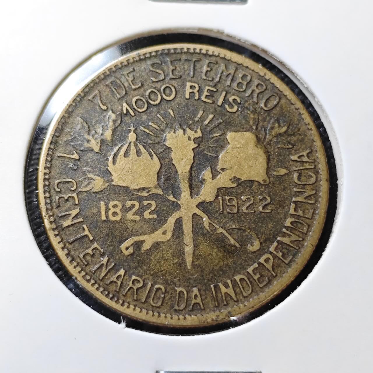 KK钱币收藏小铺   第404期 2月预留时间 周末发货  1922巴西1000瑞斯铜币 纪念币