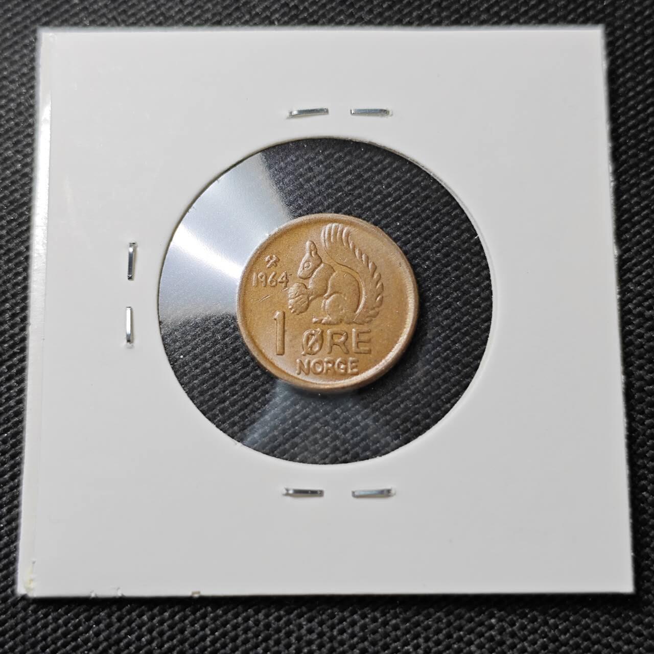 KK钱币收藏小铺   第404期 2月预留时间 周末发货  1964挪威1欧尔动物版 好品