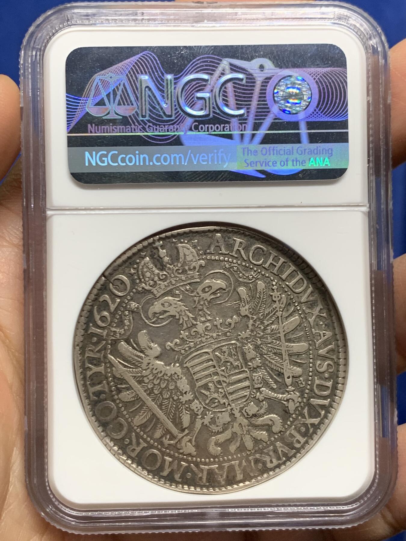 《竞宝斋》第468场 周日，周一 2场连拍 （全场包邮）欢迎送拍 NGC VF35 匈牙利 1620 马蒂亚斯二世 泰勒银币 短暂七年执政时间 这个头像都都少见 25年vf裸币 8500成交