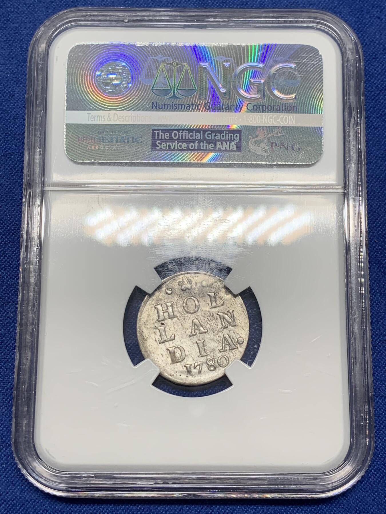 《竞宝斋》第468场 周日，周一 2场连拍 （全场包邮）欢迎送拍 NGC AU58 荷兰1780年2s银币 购自欧洲老藏家 打制深峻完整 老盒严评