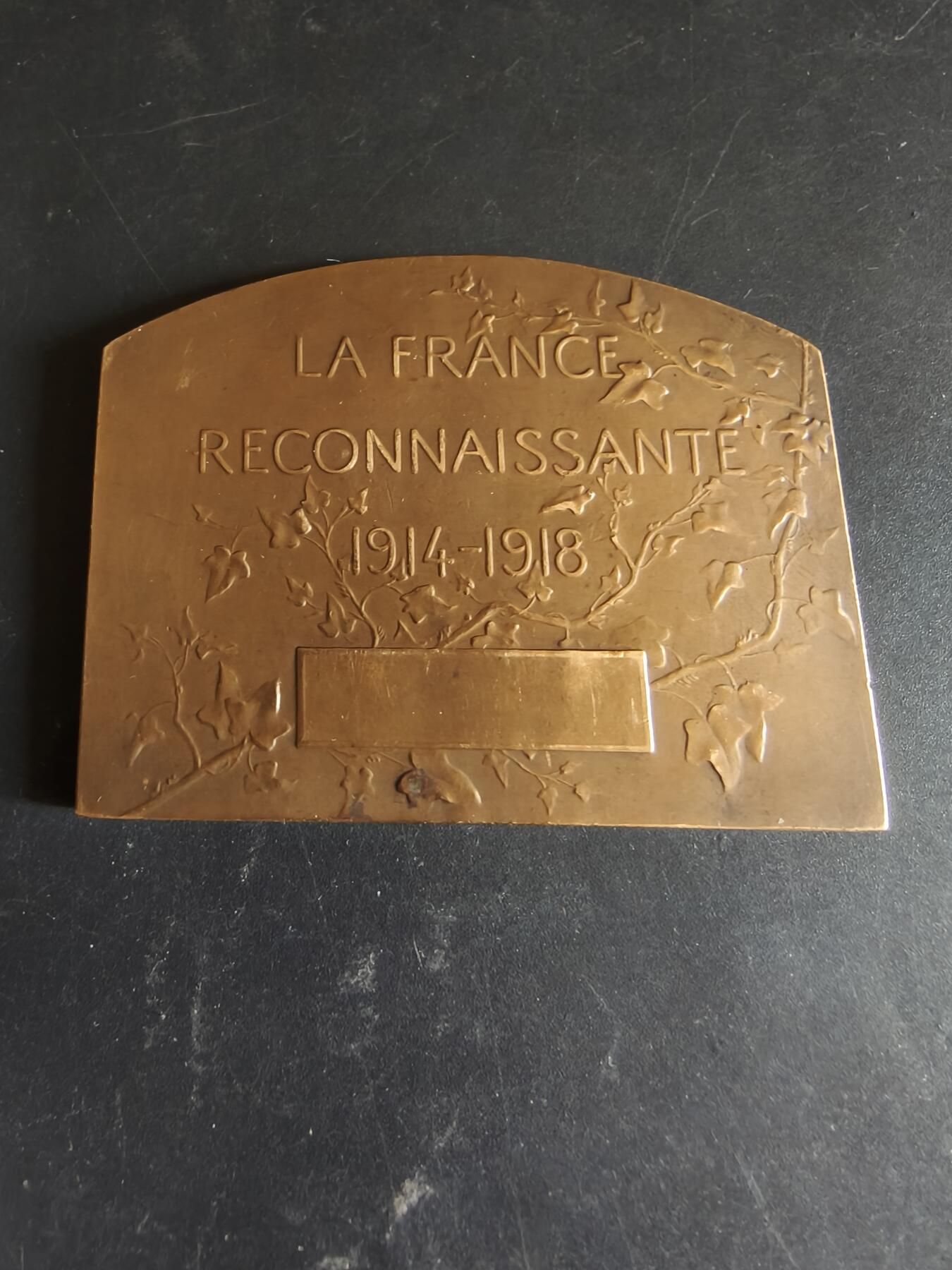 老王徽章第186期 法国一战感恩方形大铜章    尺寸70×51mm    重量96.1g