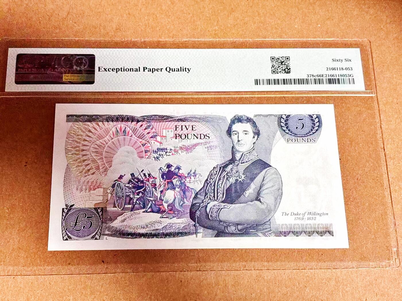 【Blue Auction】世界纸币精拍第792期——18级TOP拍卖/信誉/品质/专业/高效💫 【p378c】英国 1980-87年5镑 PMG66EPQ 