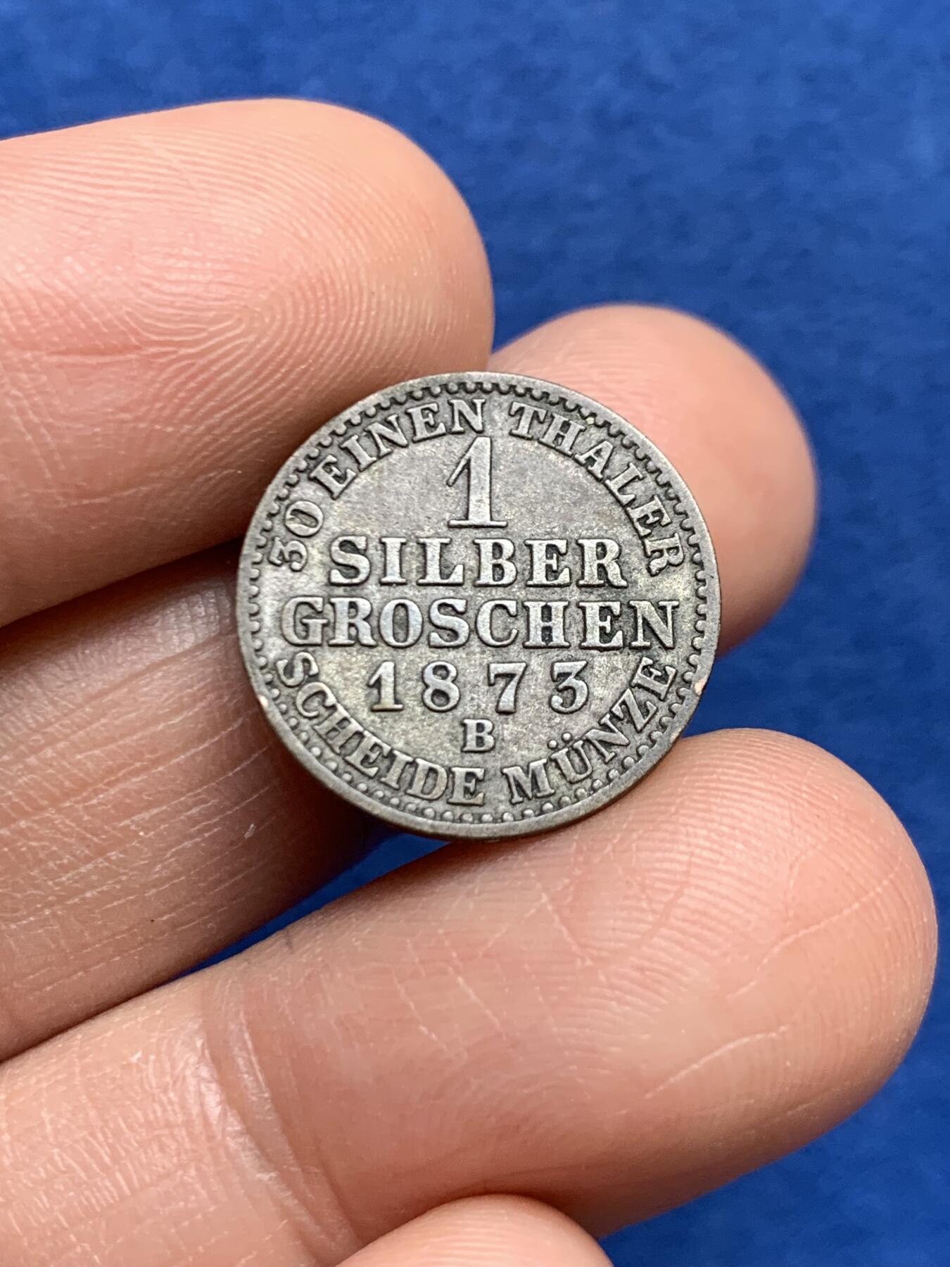 《竞宝斋》第468场 周日，周一 2场连拍 （全场包邮）欢迎送拍 德国普鲁士王国1873年威廉一世银币 较少见年份