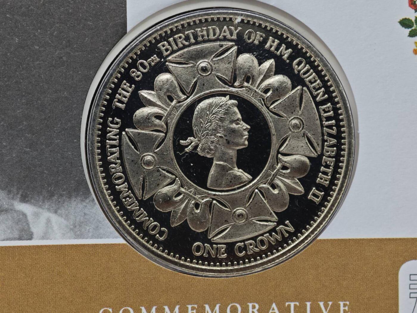  【淘币小摊】限时拍第八百七十八拍   克朗币邮币封场    每周一统一发货 英属南丁格尔岛2006年女王80周岁克朗纪念币邮币封