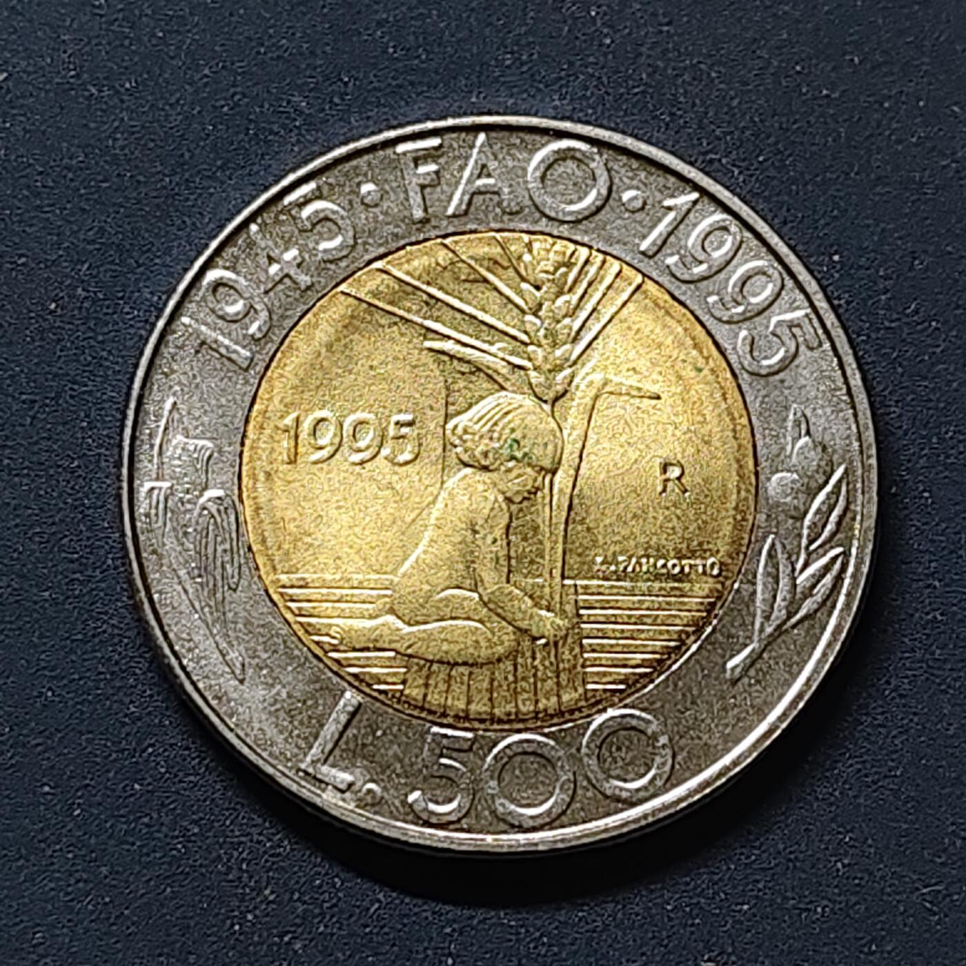 【全场包邮】纯粹捡漏拍510场 圣马力诺1995年500里拉FAO组织50周年双色币