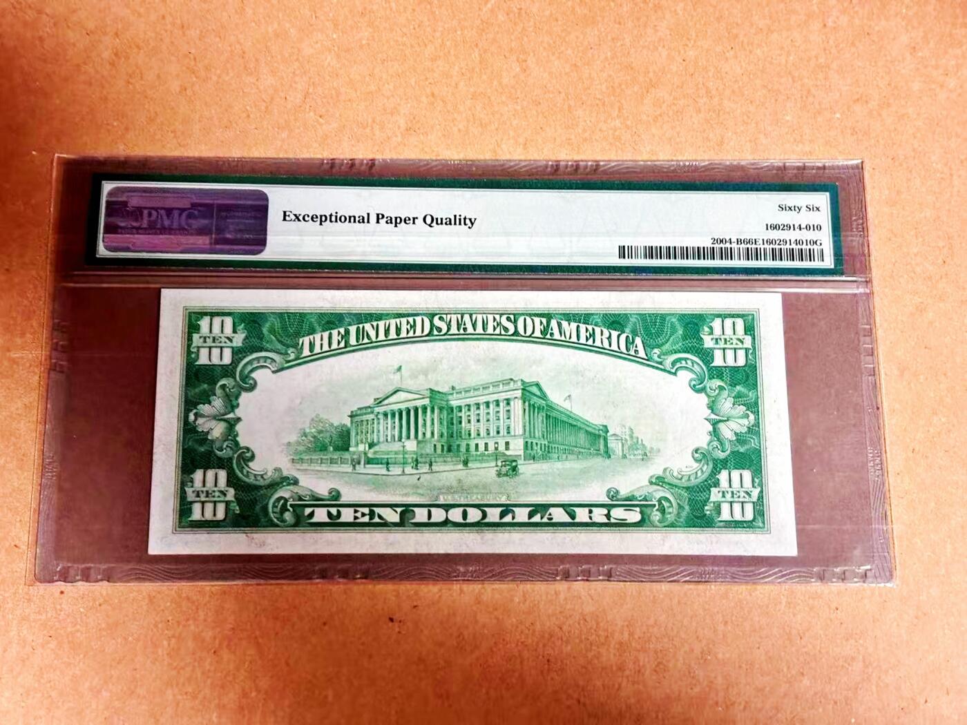 【Blue Auction】世界纸币精拍第792期——18级TOP拍卖/信誉/品质/专业/高效💫 【浅绿版】美国 1934年10美金 PMG66EPQ 