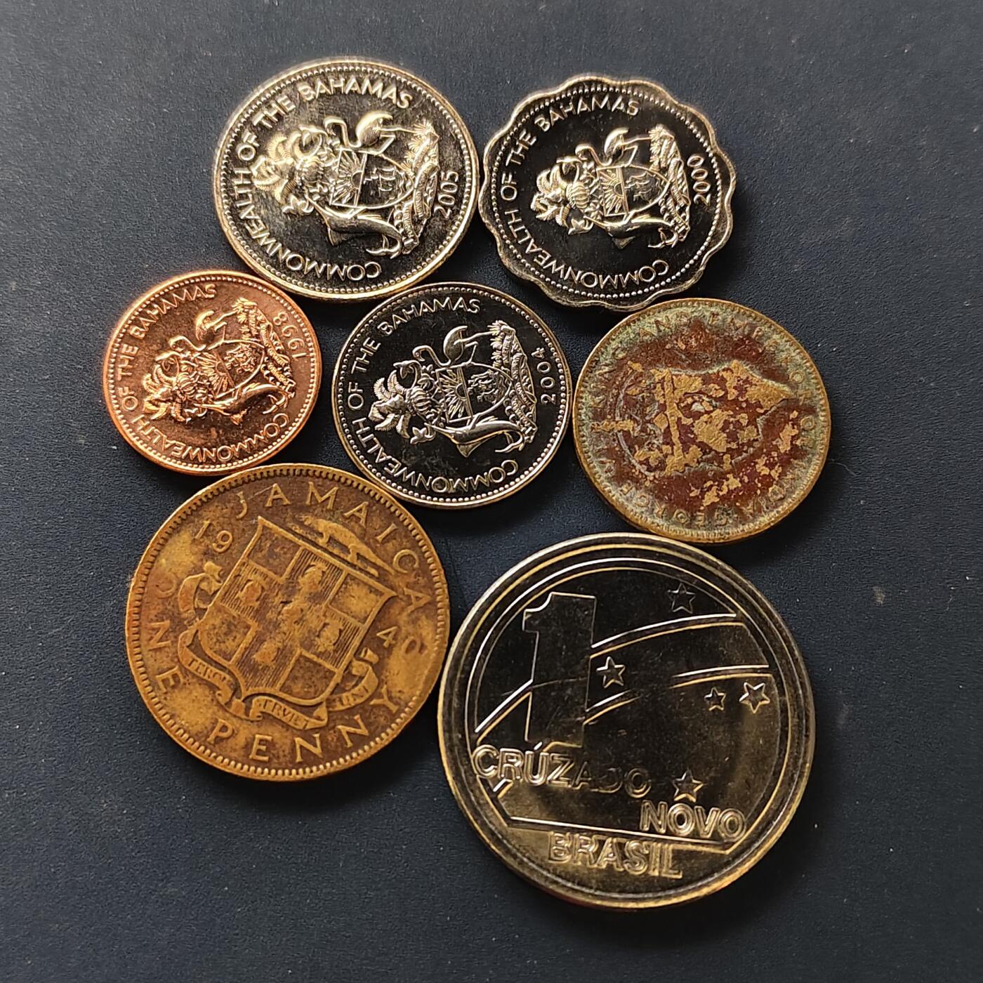 【全场包邮】纯粹捡漏拍510场 世界各国各年份散币7枚一组-巴哈马+牙买加+巴西