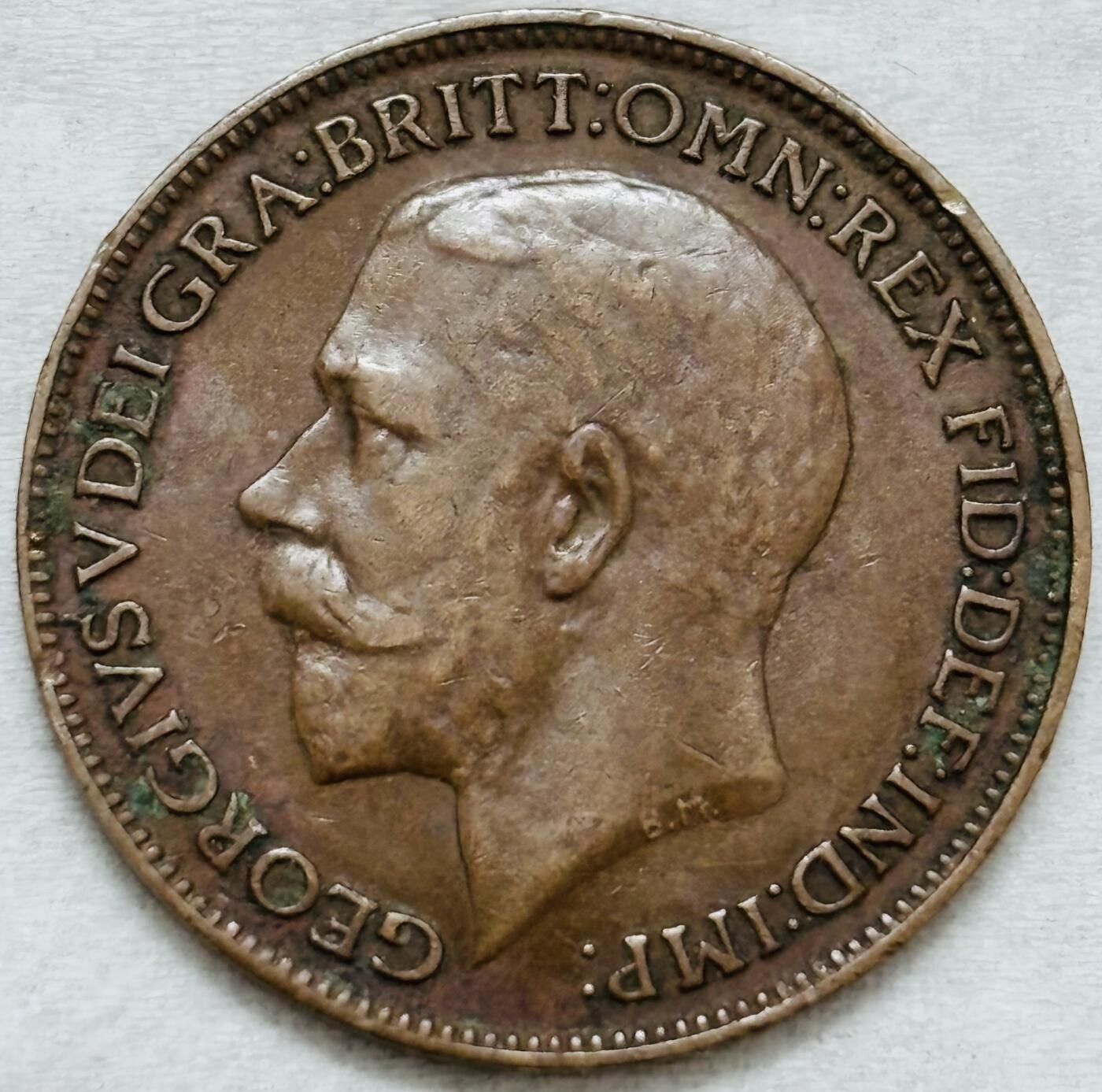 文馨钱币收藏第 296 场，长期接代拍业务 极美品 1922 年英国乔治五世法新铜币