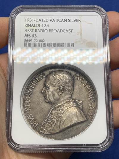 《竞宝斋》第468场 周日，周一 2场连拍 （全场包邮）欢迎送拍 - NGC MS63 教皇国1931年庇护十一世纪念银章 加厚盒